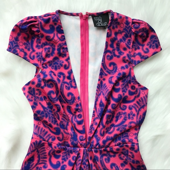 Rise of Dawn Deep V Cut Pink & Blue Romper - Picture 7 of 8
